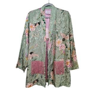 Anthropologie Green Floral Blazer